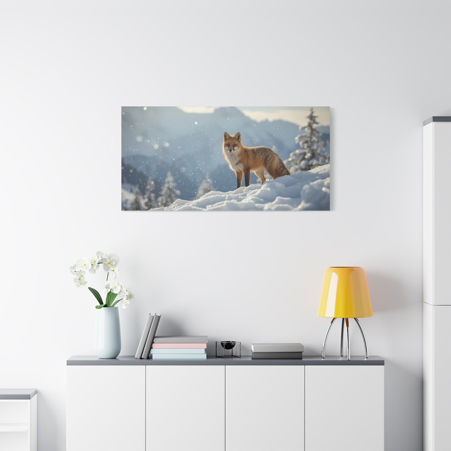 Red Fox Canvas Wall Art - Winter Wildlife Snow Landscape Print, Nature Home Decor, Matte Cotton Artwork, Rustic Contemporary Style For Living Room Bedroom Office - Living Room Wall Decor