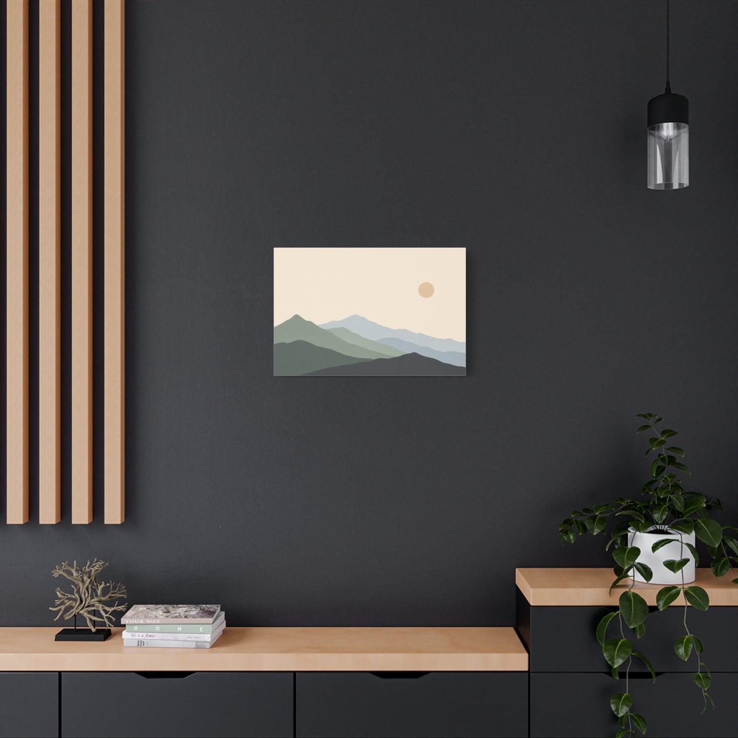 Minimalist Mountain Landscape Canvas Wall Art - Layered Blue Green Hills, Soft Sun - Contemporary Nature Print, Living Room Wall Decor, Bedroom Home Decoration, Office Art - Bedroom Home Decoration