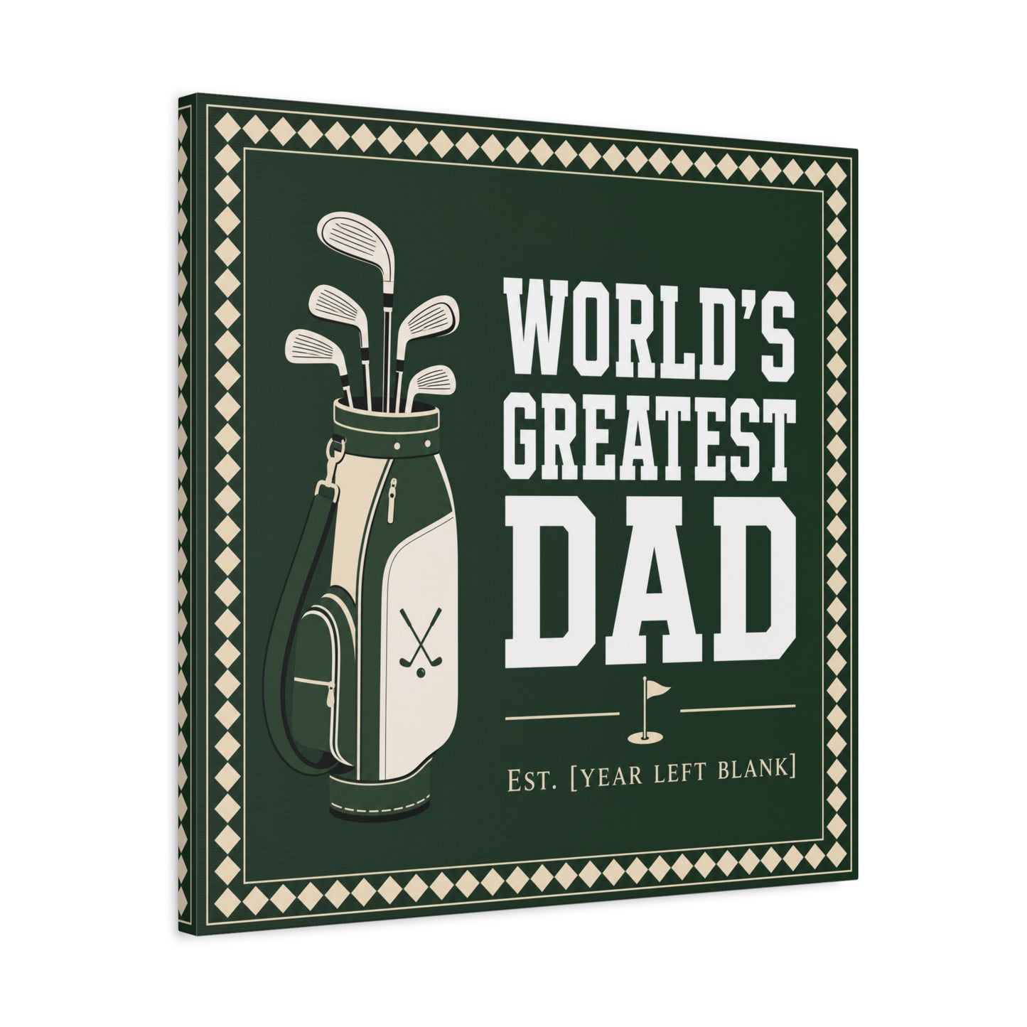 "World's Greatest Dad" Golf Canvas Wall Art - Personalized Father Quote Print, Green Vintage Sports Decor - Typography Illustration - Office Wall Decor - Ready to Hang - Bedroom Home Decoration
