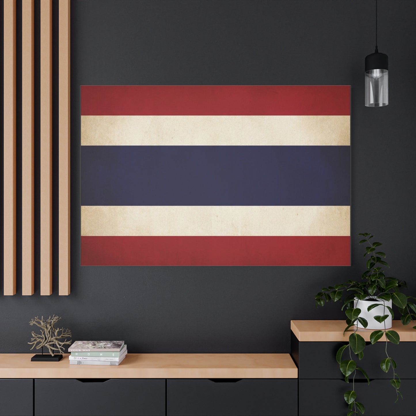 Thailand Flag Canvas Wall Art - Vintage Thai Tricolor Stripe Print, Minimalist Patriotic Decor - Matte Cotton Look - Living Room Wall Decor, Bedroom Home Decoration, Office Art - Ready to Hang