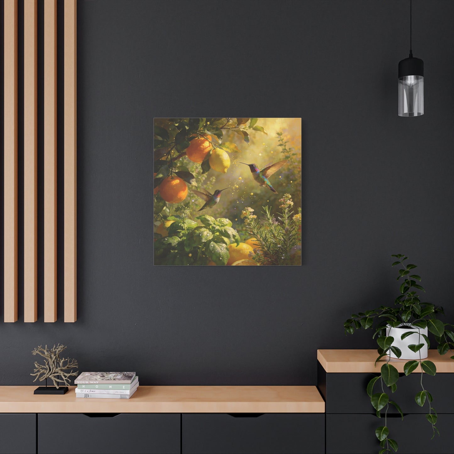 Hummingbird Citrus Canvas Wall Art - Lemon Orange Botanical Garden Print - Golden Light, Nature Home Decor, Living Room Wall Decor, Bedroom Home Decoration, Matte Finish Canvas - Cozy Reading Nook Art