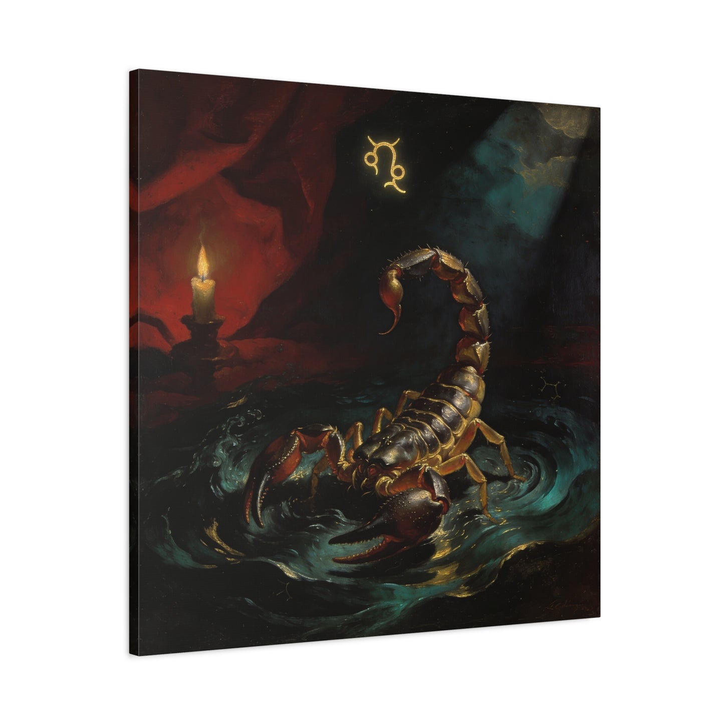 Scorpion Zodiac Canvas Wall Decor - Candlelit Astrology Painting, Dark Vintage Gothic Print - Matte Cotton Canvas, Mysterious Maximalist Style - Bedroom Decoration, Study Accent - Office Wall Art