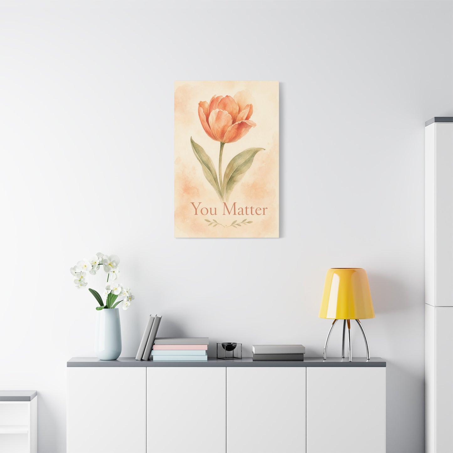 "You Matter" Tulip Canvas Wall Art - Watercolor Floral Inspirational Print - Soft Peach Botanical Home Decor - Bedroom Wall Hanging, Living Room Decoration - Bedroom Home Decoration - Ready to Hang