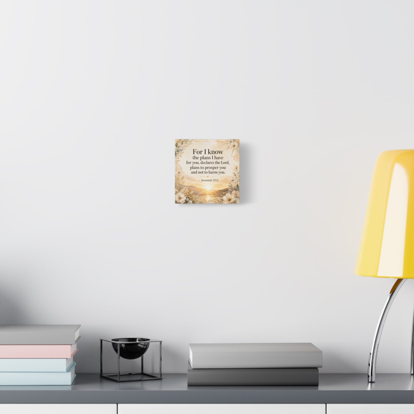 "For I Know The Plans I Have For You" Bible Verse Canvas Wall Art - Jeremiah 29:11 Floral Scripture Print, Gold Sunrise Landscape, Christian Wall Decor For Bedroom, Living Room - Ready to Hang