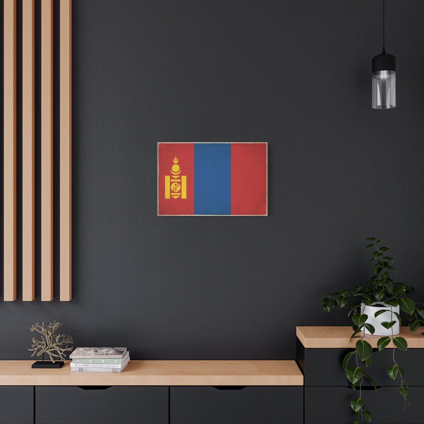 Mongolia Flag Canvas Wall Art - Vintage Mongolian Banner Print, Red Blue Soyombo Design - Patriotic Traditional Style - Living Room Wall Decor, Office Art - Bedroom Home Decoration - Ready to Hang