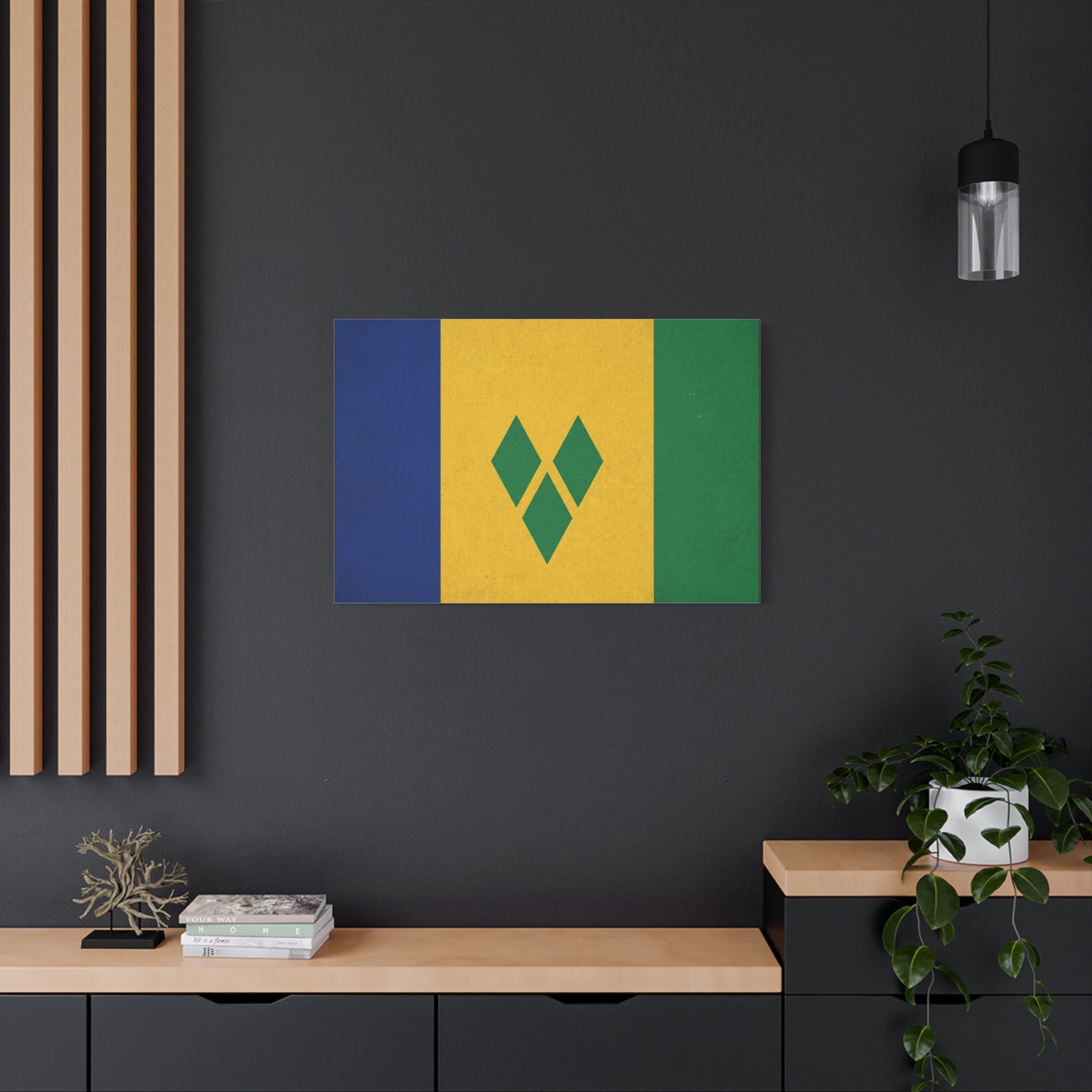 Saint Vincent Flag Canvas Wall Art - Blue Yellow Green Caribbean Flag Print - Vintage Textured Island Pride Decor - Living Room Wall Decor, Bedroom Home Decoration - Bedroom Home Decoration