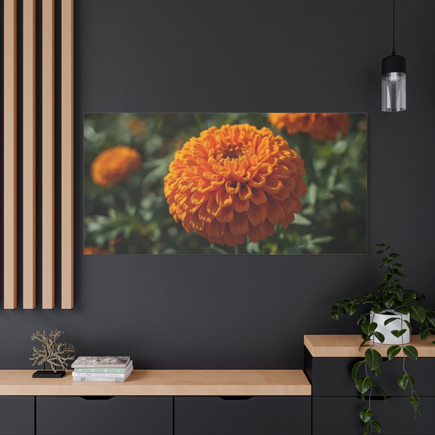 Orange Marigold Flower Canvas Wall Art - Botanical Floral Close Up Art Print - Warm Nature Home Decor, Matte Canvas Print - Bedroom Wall Accent, Living Room Decoration, Spa Style - Ready to Hang