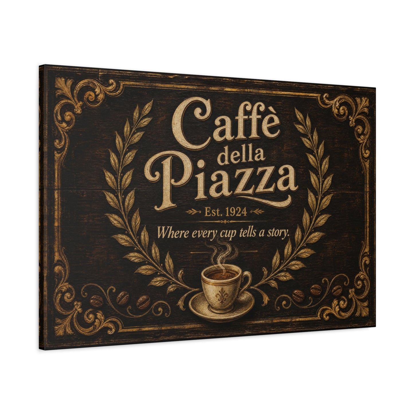 "Caffè della Piazza" Coffee Canvas Wall Art - Vintage Italian Cafe Sign, Rustic Typography Decor - Matte Cotton Print, Coffee Bar Artwork - Ready to Hang - Cafe Wall Art - Bistro Decor