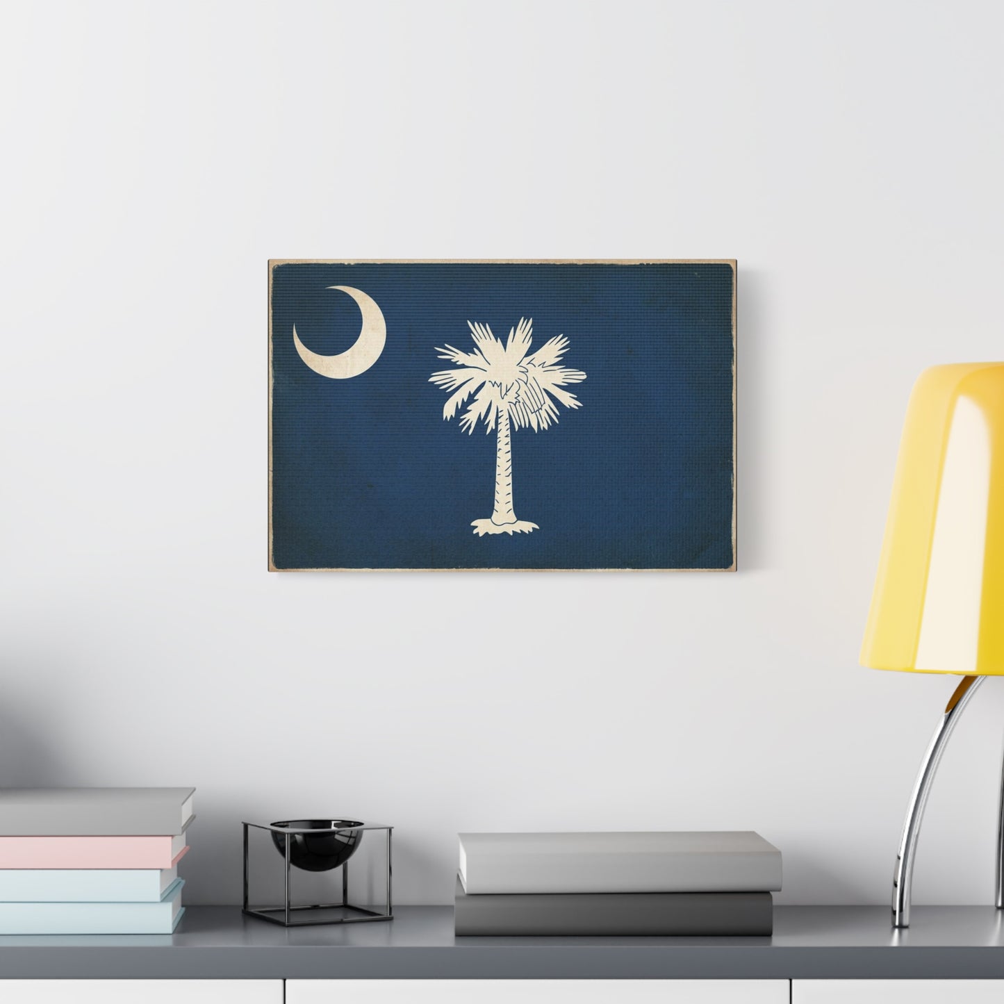South Carolina Flag Canvas Wall Art - Crescent Moon Palmetto Tree Print, Vintage Navy State Decor - Rustic Patriotic Style - Living Room Wall Decor, Office Home Decoration - Bedroom Home Decoration