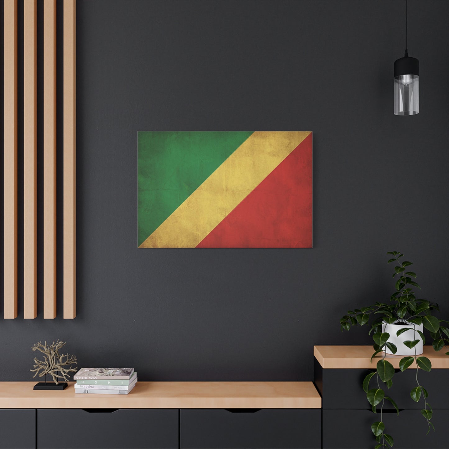 Republic Of The Congo Flag Canvas Wall Art - Vintage National Banner Print, Distressed Tricolor Design - Traditional Patriotic Decor - Living Room Wall Decor - Bedroom Home Decoration - Ready to Hang