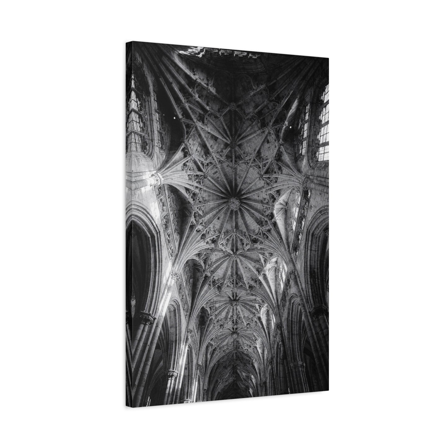 Gothic Cathedral Ceiling Canvas Wall Art - Black And White Architectural Art Print - Vaulted Ribbed Arches, Dramatic Sacred Interior - Modern Living Room Wall Decor - Bedroom Home Decoration