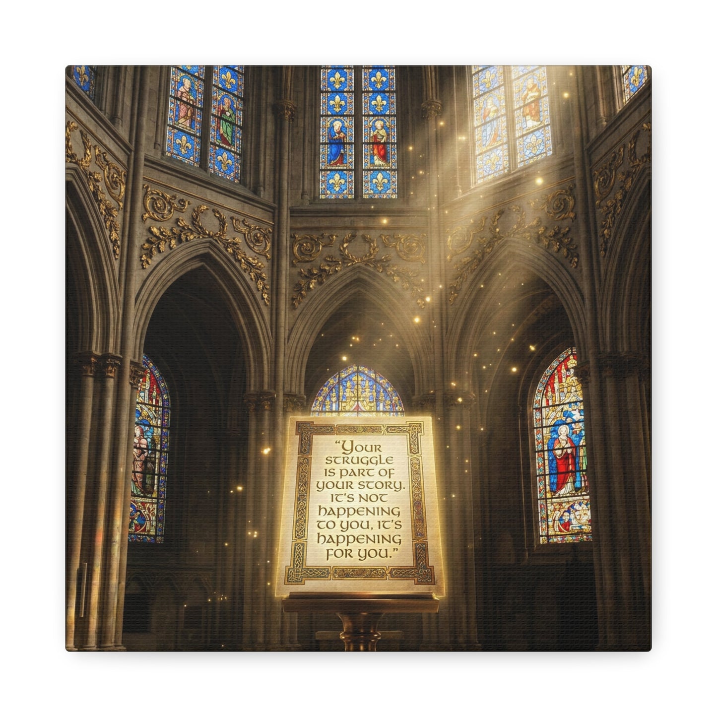 "Your Struggle Is Part Of Your Story" Canvas Wall Art - Gothic Cathedral Stained Glass Inspirational Quote Print - Matte Cotton Decor - Living Room Bedroom Office Christian Home Decoration
