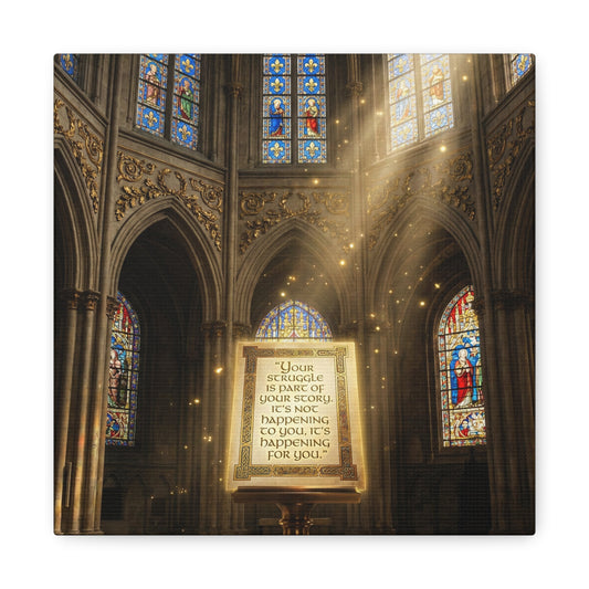 "Your Struggle Is Part Of Your Story" Canvas Wall Art - Gothic Cathedral Stained Glass Inspirational Quote Print - Matte Cotton Decor - Living Room Bedroom Office Christian Home Decoration