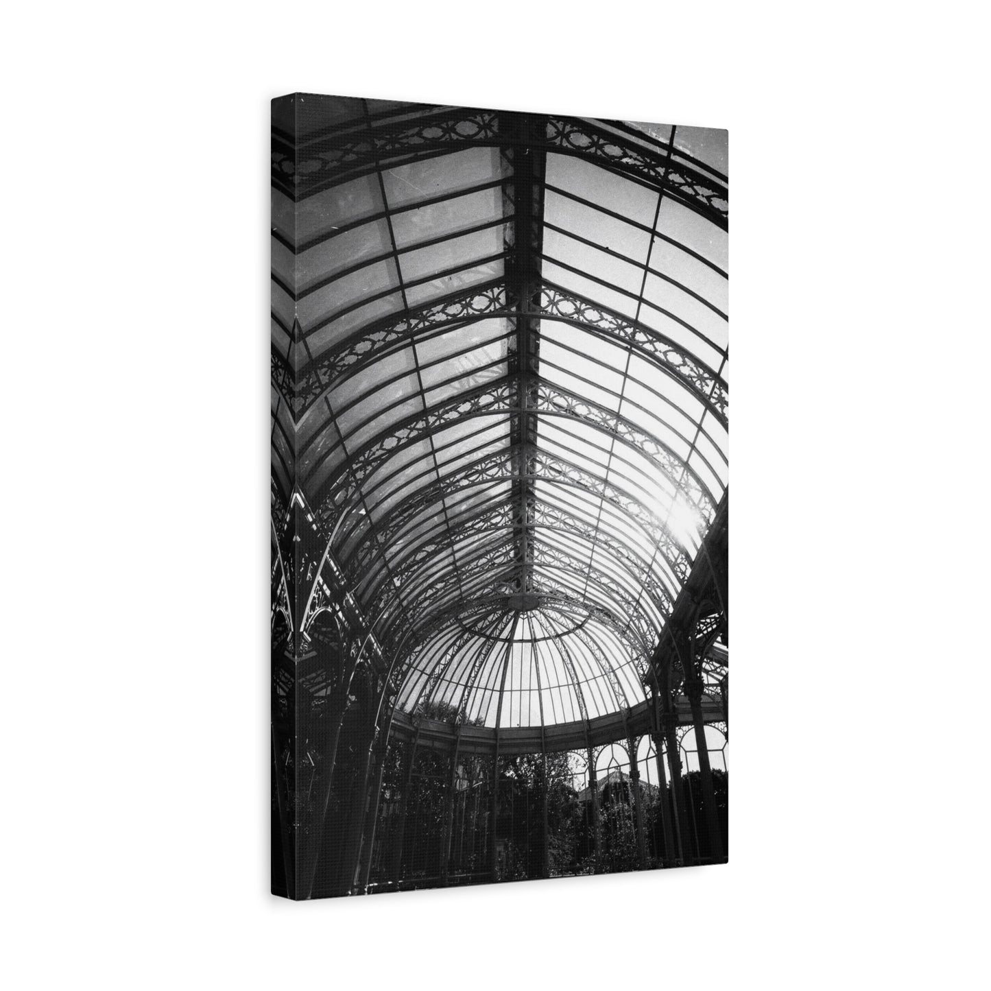 Black And White Glass Conservatory Canvas Wall Art - Architectural Art Print, Vintage Iron Pavilion Roof, Modern Minimalist Decor - Living Room Wall Decor, Office Art - Bedroom Home Decoration