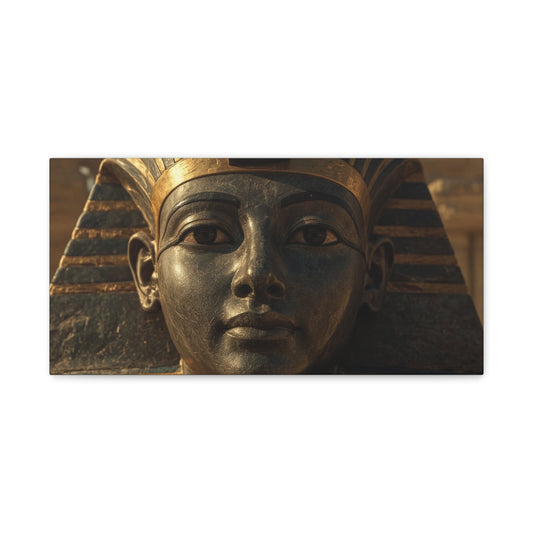 Egyptian Pharaoh Canvas Wall Art - Ancient Mask Portrait, Gold Bronze Tones - Matte Cotton Print, Traditional Historical Style - Living Room Wall Decor, Office Art Accent - Bedroom Home Decoration