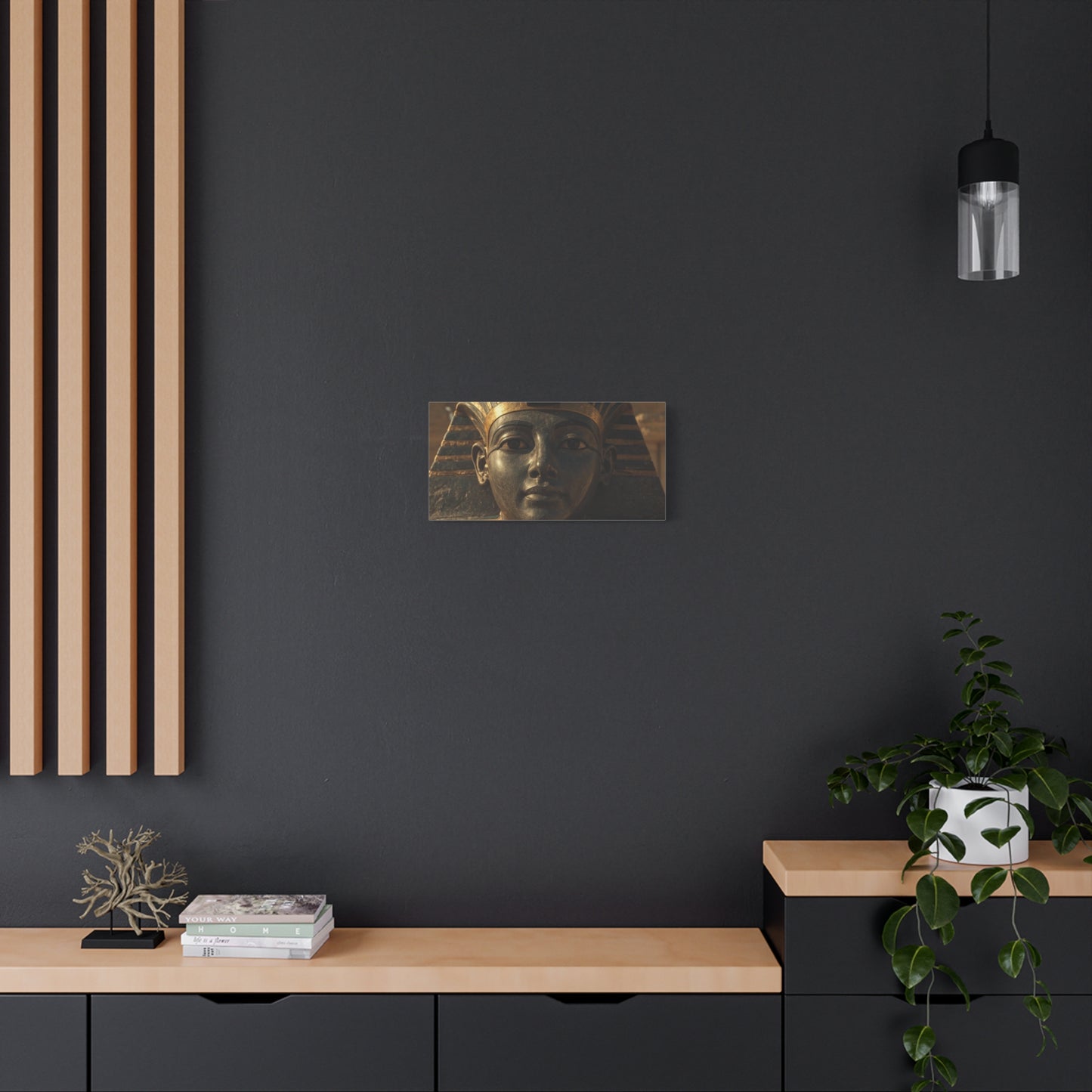 Egyptian Pharaoh Canvas Wall Art - Ancient Mask Portrait, Gold Bronze Tones - Matte Cotton Print, Traditional Historical Style - Living Room Wall Decor, Office Art Accent - Bedroom Home Decoration