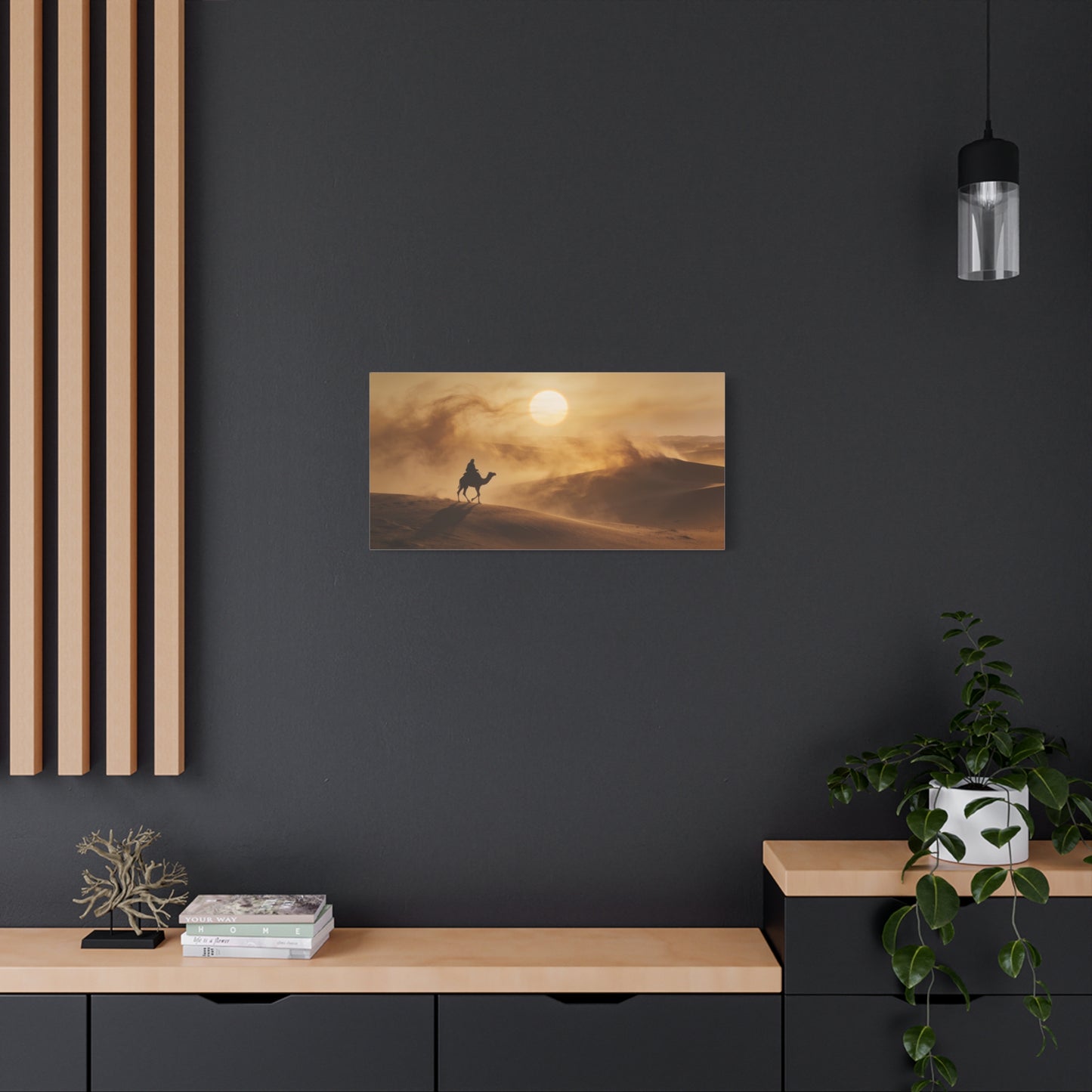 Desert Camel Rider Canvas Wall Art - Golden Sun Sand Dunes Landscape Print - Matte Cotton Artwork, Contemporary Style - Living Room Wall Decor, Bedroom Home Decoration - Bedroom Home Decoration