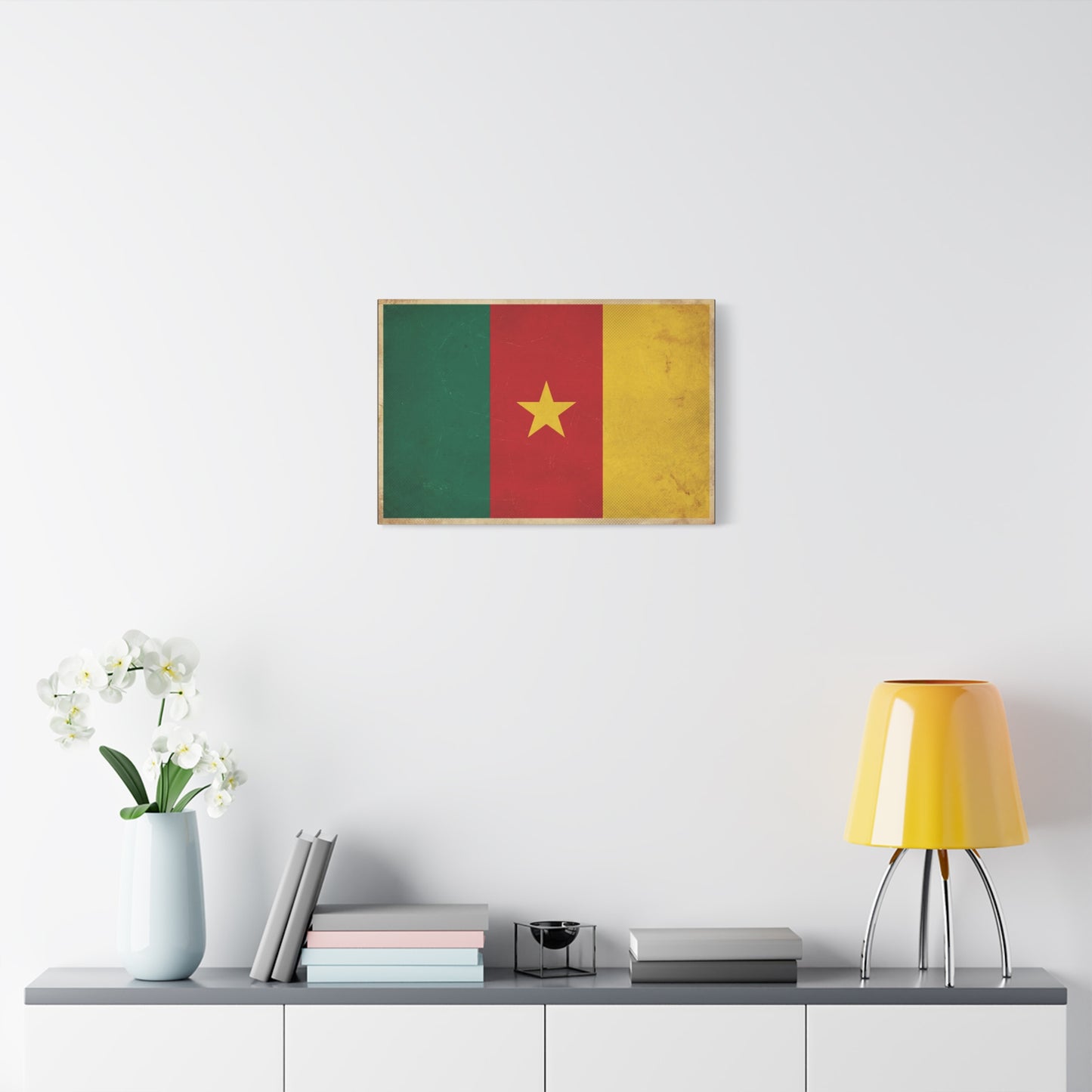 Cameroon Flag Canvas Wall Art - Vintage National Pride Decor, Distressed Tricolor Star Print - Traditional Patriotic Style - Living Room Wall Decor, Bedroom Home Decoration - Bedroom Home Decoration