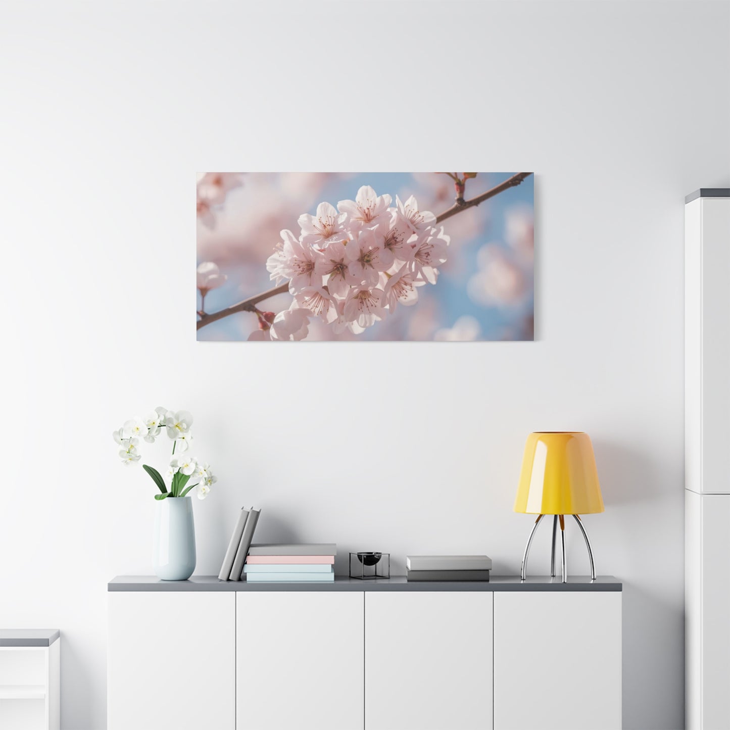Cherry Blossom Canvas Wall Art - Soft Pink Sakura Flower Branch Art Print - Serene Floral Home Decor - Cotton Canvas Wall Hanging - Bedroom Living Room Decoration, Spa Style Accent