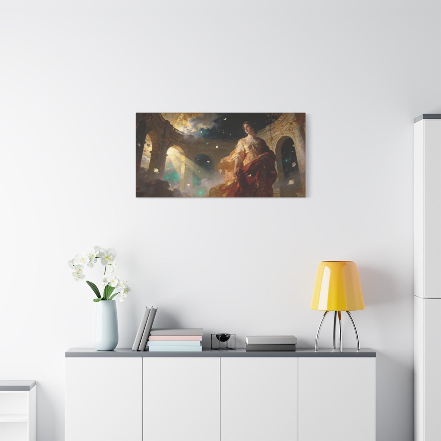 Ethereal Woman In Gilded Ruins Canvas Wall Art - Romantic Classical Painting, Golden Light, Cotton Art Print, Contemporary Style - Living Room Wall Decor, Bedroom Home Decoration - Ready to Hang