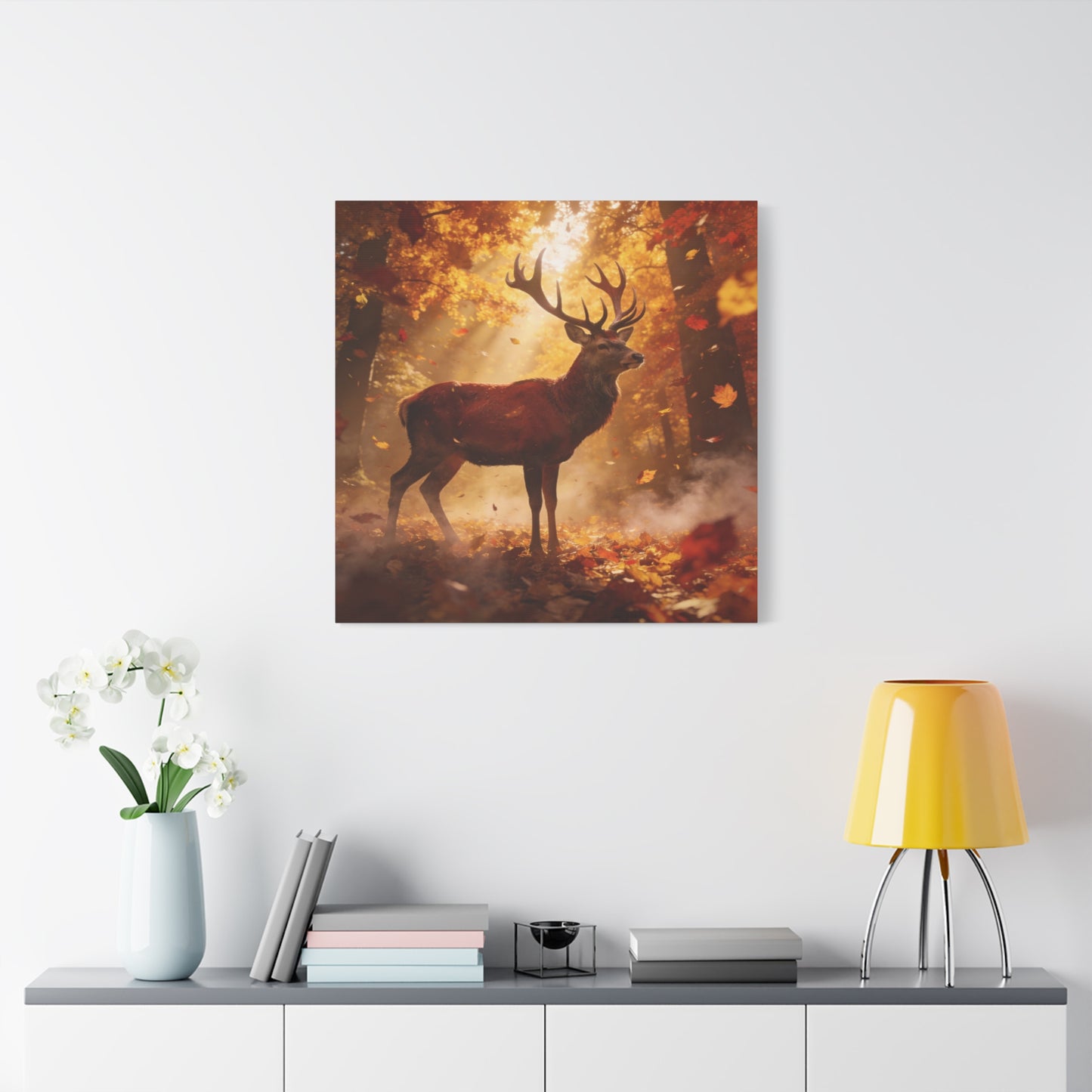 Red Stag Canvas Wall Art - Autumn Forest Deer Wildlife Print, Golden Sunbeams, Rustic Woodland Decor, Matte Finish Canvas Print, Living Room Wall Decor, Bedroom Home Decoration - Cozy Reading Nook Art