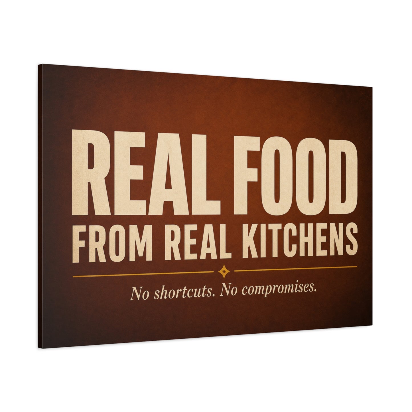 "Real Food From Real Kitchens" Typography Canvas Wall Art - Rustic Kitchen Quote Decor, Vintage Brown Minimalist Sign - Farmhouse Dining Room Decoration - Living Room Wall Decor - Ready to Hang