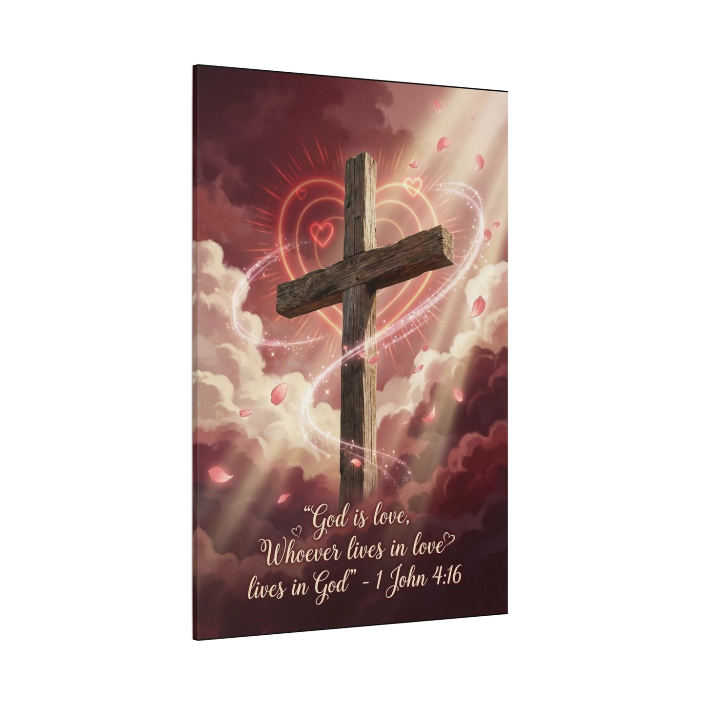 "God Is Love, Whoever Lives In Love Lives In God" Cross Canvas Wall Art - 1 John 4:16 Scripture Print, Romantic Christian Decor, Traditional Bedroom Wall Decor - Bedroom Home Decoration