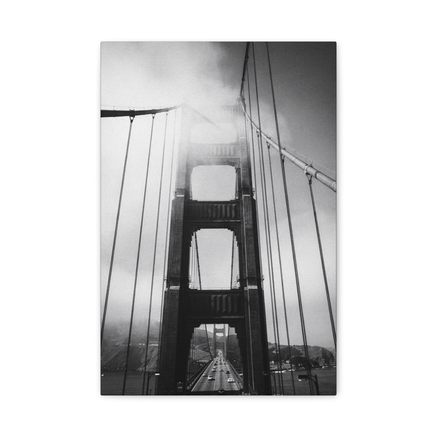 Golden Gate Bridge Canvas Wall Art - Black And White Foggy Bridge Art Print, Modern Cityscape Wall Decor - Minimalist Contemporary Style For Living Room Office - Bedroom Home Decoration