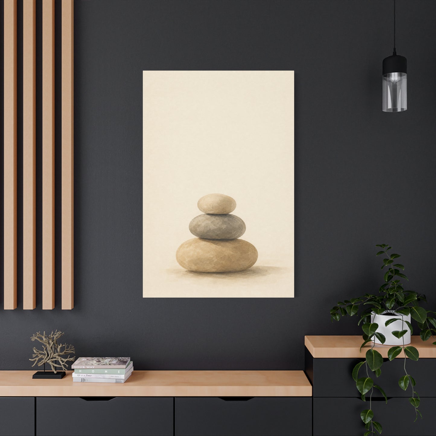Stacked Zen Stones Canvas Wall Art - Minimalist Neutral Balance Painting, Calming Cotton Canvas Print - Contemporary Spa Style - Bedroom Wall Decor, Meditation Space Accent - Bedroom Home Decoration