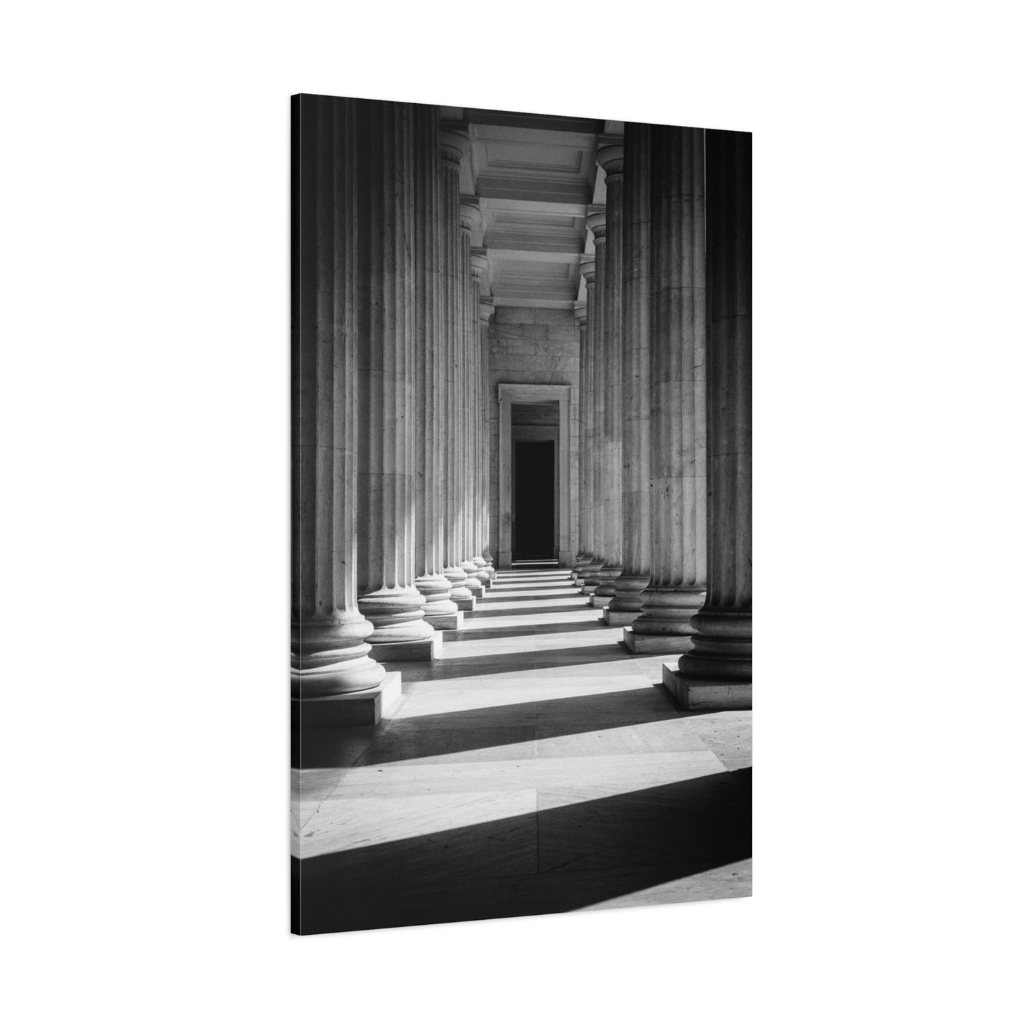 Black And White Classical Column Hallway Canvas Wall Decor - Architectural Art Print, Dramatic Light And Shadow, Minimalist Interior Accent - Living Room Decoration Office Display