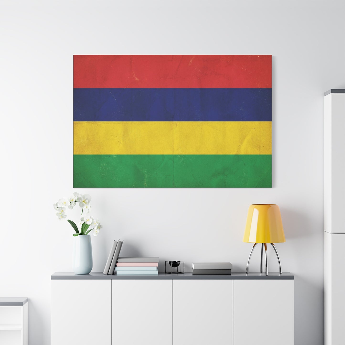 Mauritius Flag Canvas Wall Art - Vintage Country Pride Decor, Colorful Tricolor Banner Print - Traditional Style, Living Room Wall Decor, Bedroom Home Decoration - Ready to Hang - Ready to Hang