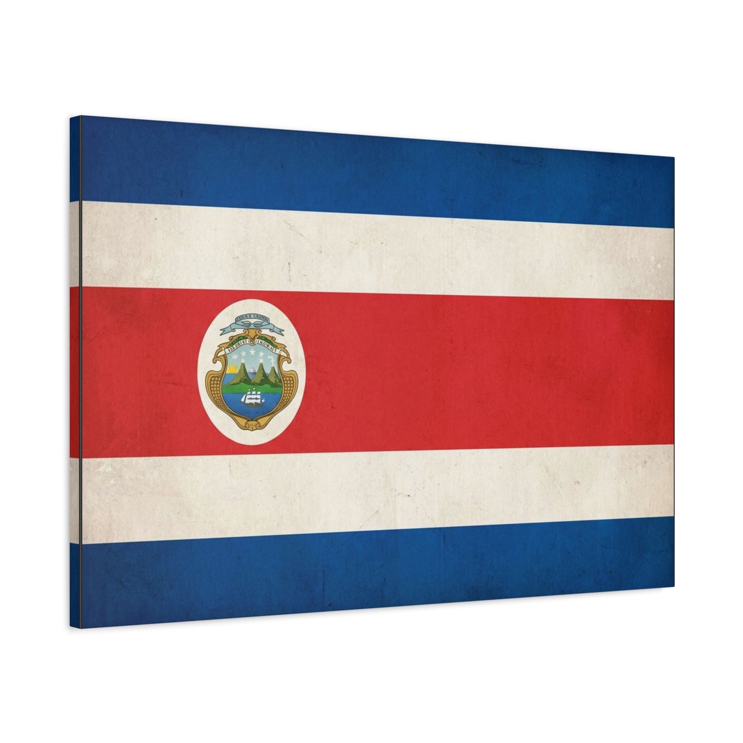 Costa Rica Flag Canvas Wall Art - Vintage National Banner With Coat Of Arms - Patriotic Red White Blue Print - Cultural Heritage Decor For Living Room, Office, Dorm Wall Display - Ready to Hang