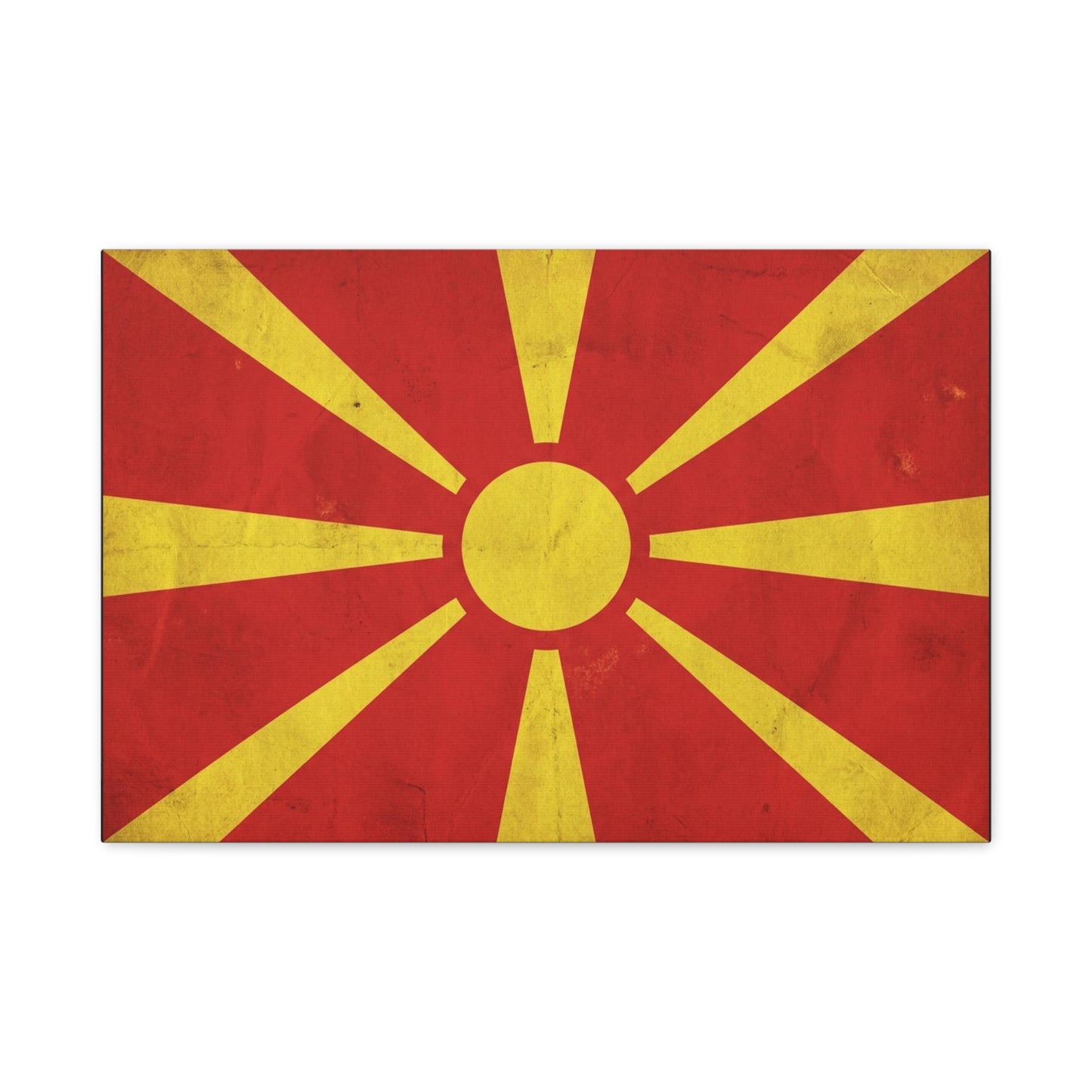 North Macedonia Flag Canvas Wall Art - Vintage Sunburst National Banner Print - Red And Yellow Patriotic Decor - Retro Country Pride Style - Living Room Wall Decor - Bedroom Home Decoration