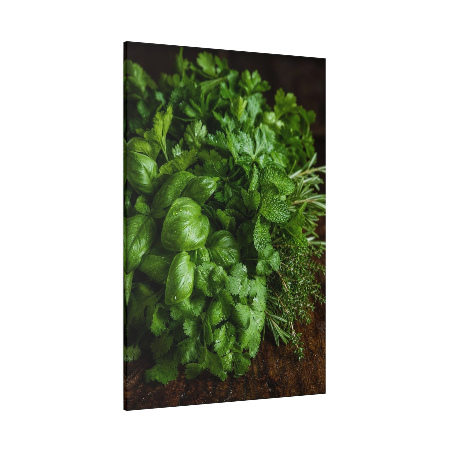 Fresh Herb Canvas Wall Art - Basil, Parsley, Mint, Rosemary Food Art Print - Botanical Kitchen Decor, Rustic Farmhouse Style, Matte Canvas Print, Dining Room Wall Accent - Ready to Hang