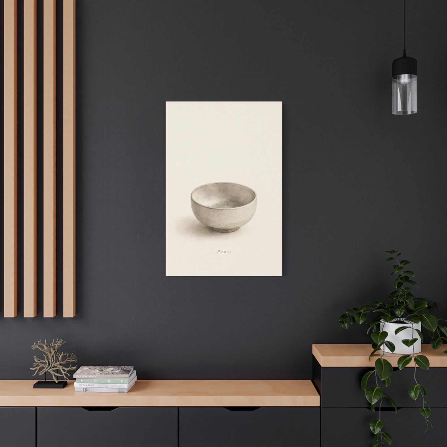 "Pause" Minimalist Bowl Canvas Wall Art - Neutral Still Life Print, Japandi Zen Style, Contemporary Home Decor For Bedroom, Living Room, Meditation Space, Calm Interior Accent - Living Room Wall Decor