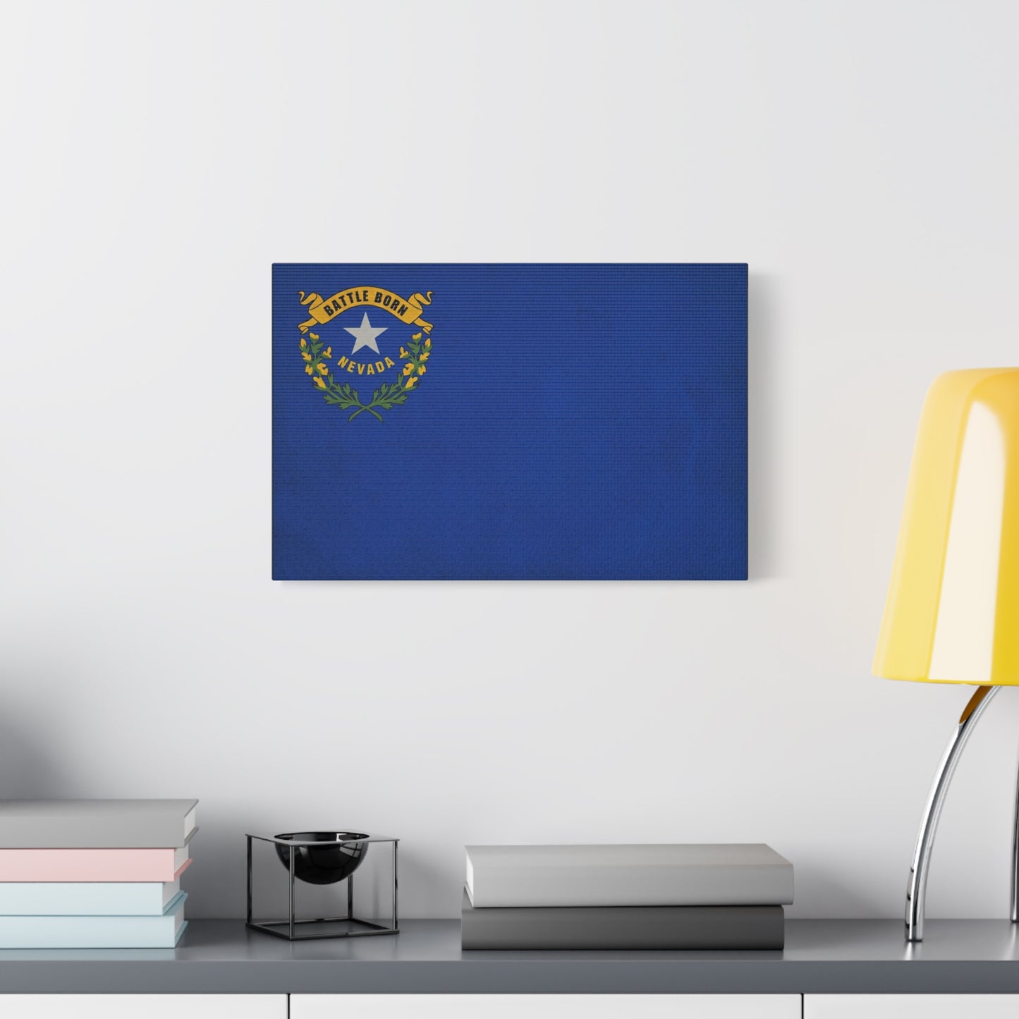 "Battle Born Nevada" Nevada State Flag Canvas Wall Art - Blue Silver Star Sagebrush Emblem Print - Vintage Patriotic Style - Living Room Decor, Office Wall Hanging - Ready to Hang - Ready to Hang
