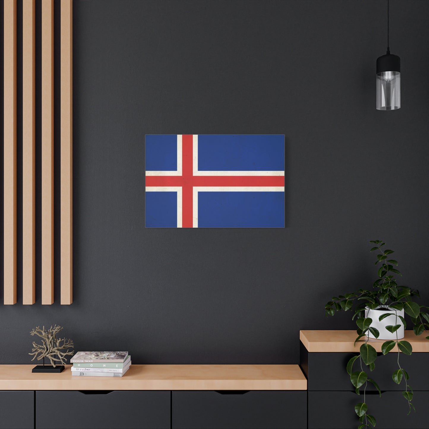 Iceland Flag Canvas Wall Art - Nordic National Banner Print, Blue Red White Cross Design - Vintage Style, Patriotic Wall Decor - Living Room Home Decoration, Office Art - Bedroom Home Decoration