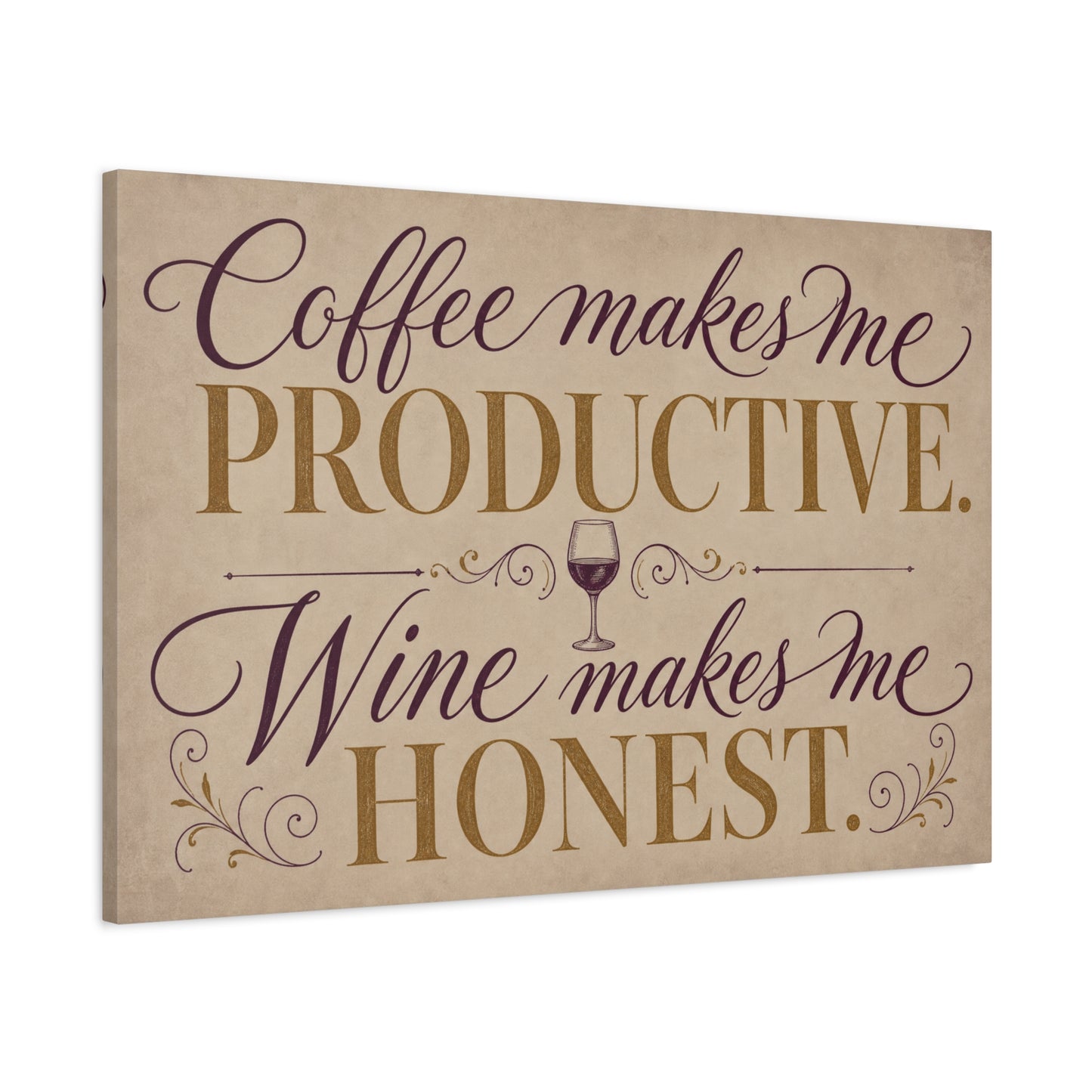 "Coffee Makes Me Productive. Wine Makes Me Honest." Canvas Wall Art - Vintage Typography Decor - Rustic Neutral Quote Print - Bar Cart Accent - Office Wall Art - Coffee Shop Decor - Espresso Bar Sign