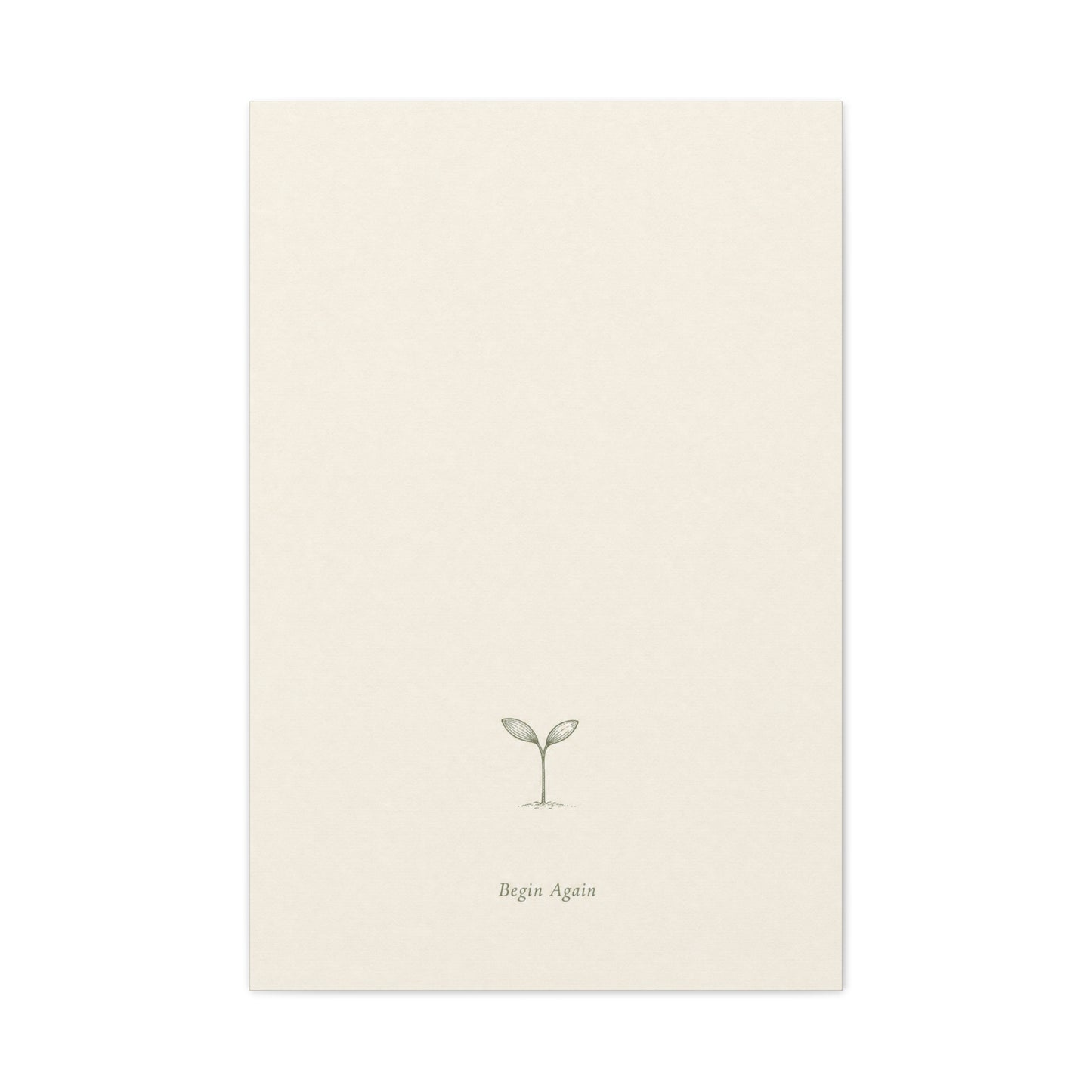 "Begin Again" Minimalist Sprout Canvas Wall Art - Botanical Quote Print, Neutral Beige Cotton Canvas, Modern Calm Bedroom Decor, Living Room Home Decoration, Office Wall Accent - Ready to Hang