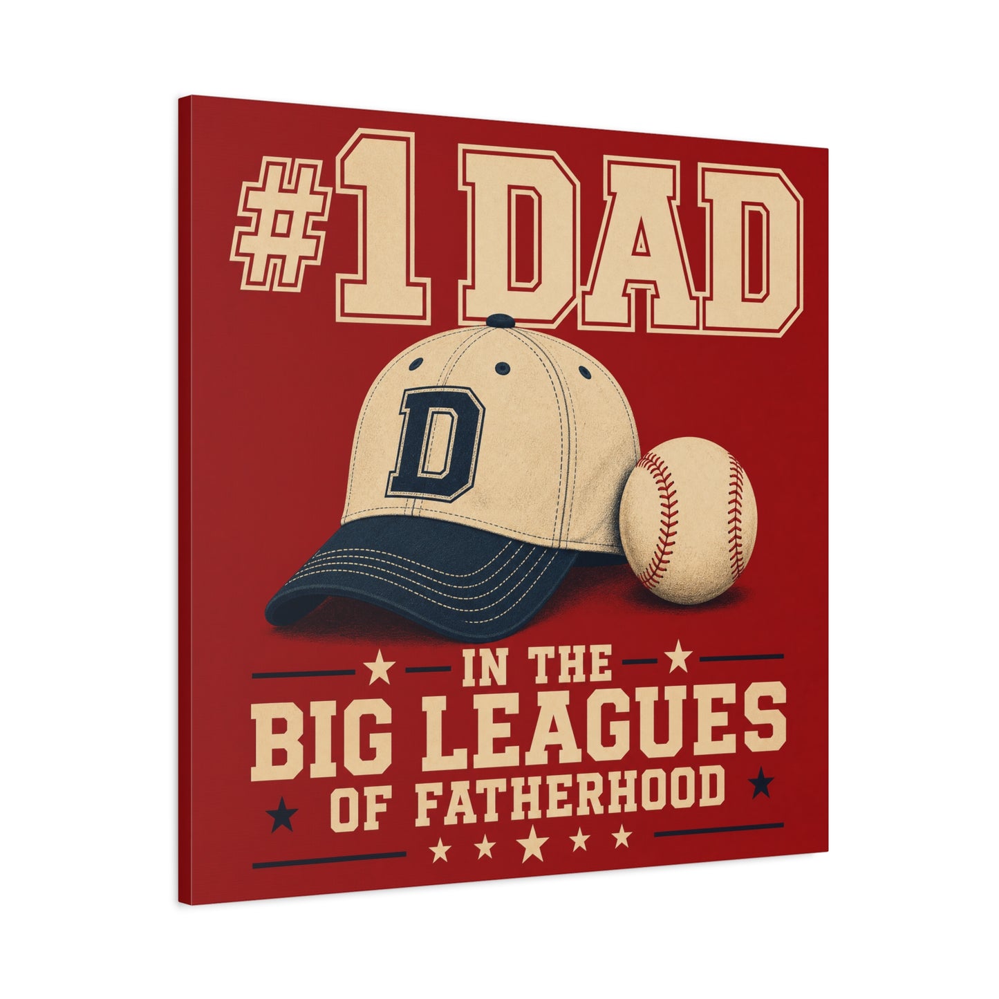 "#1 Dad In The Big Leagues Of Fatherhood" Baseball Canvas Wall Art - Vintage Sports Typography, Cap And Ball Illustration - Rustic Americana Style - Living Room Wall Decor - Bedroom Home Decoration