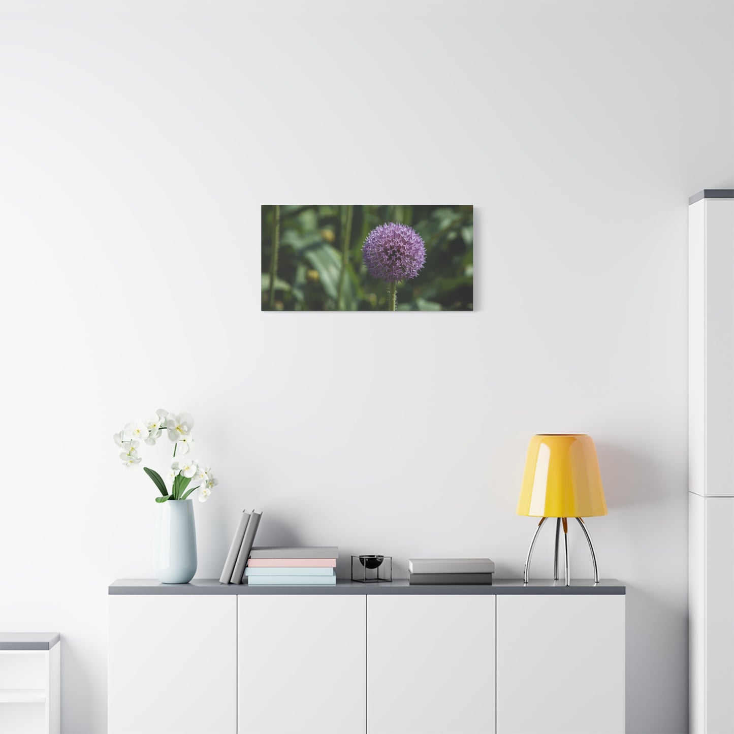 Purple Allium Flower Canvas Wall Art - Botanical Art Print, Soft Focus Garden Bloom - Matte Cotton Art Print - Contemporary Floral Style - Bedroom Wall Decor, Spa Wall Accent - Ready to Hang
