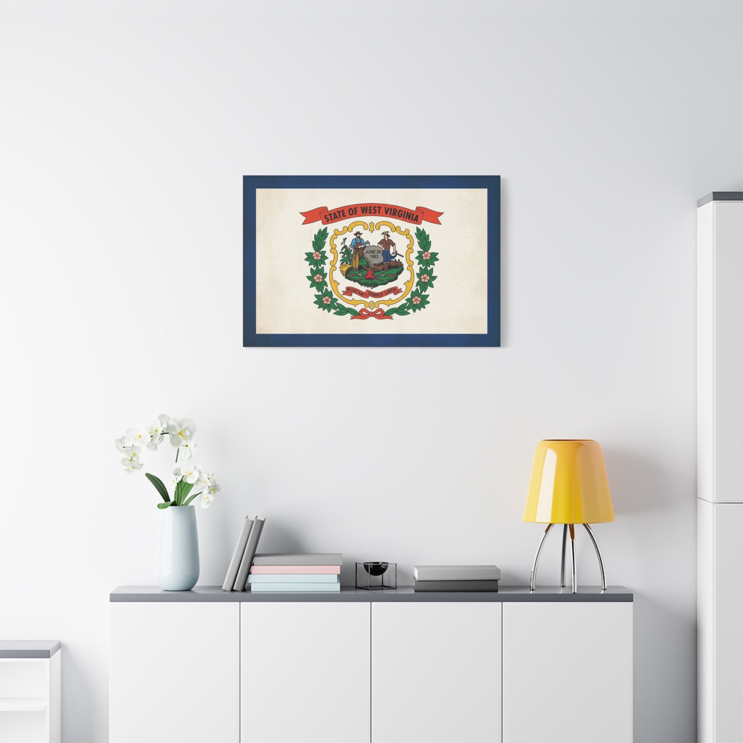 "State Of West Virginia" Flag Canvas Wall Art - Vintage State Seal Print, June 20 1863, Montani Semper Liberi - Patriotic Heritage Decor - Living Room Home Decoration - Office Wall Art - Ready to Hang