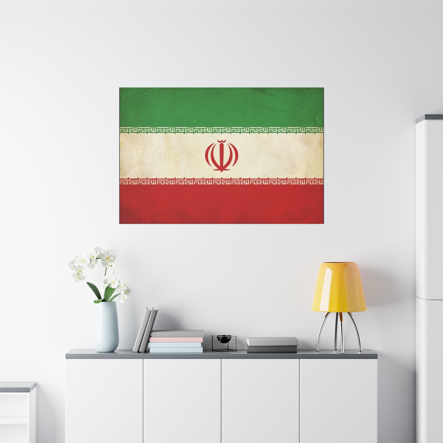 Iran Flag Canvas Wall Art - Vintage Persian Banner Print, Distressed Tricolor Emblem Design - Matte Cotton Artwork - Living Room Wall Decor, Office Art, Dorm Home Accent - Bedroom Home Decoration