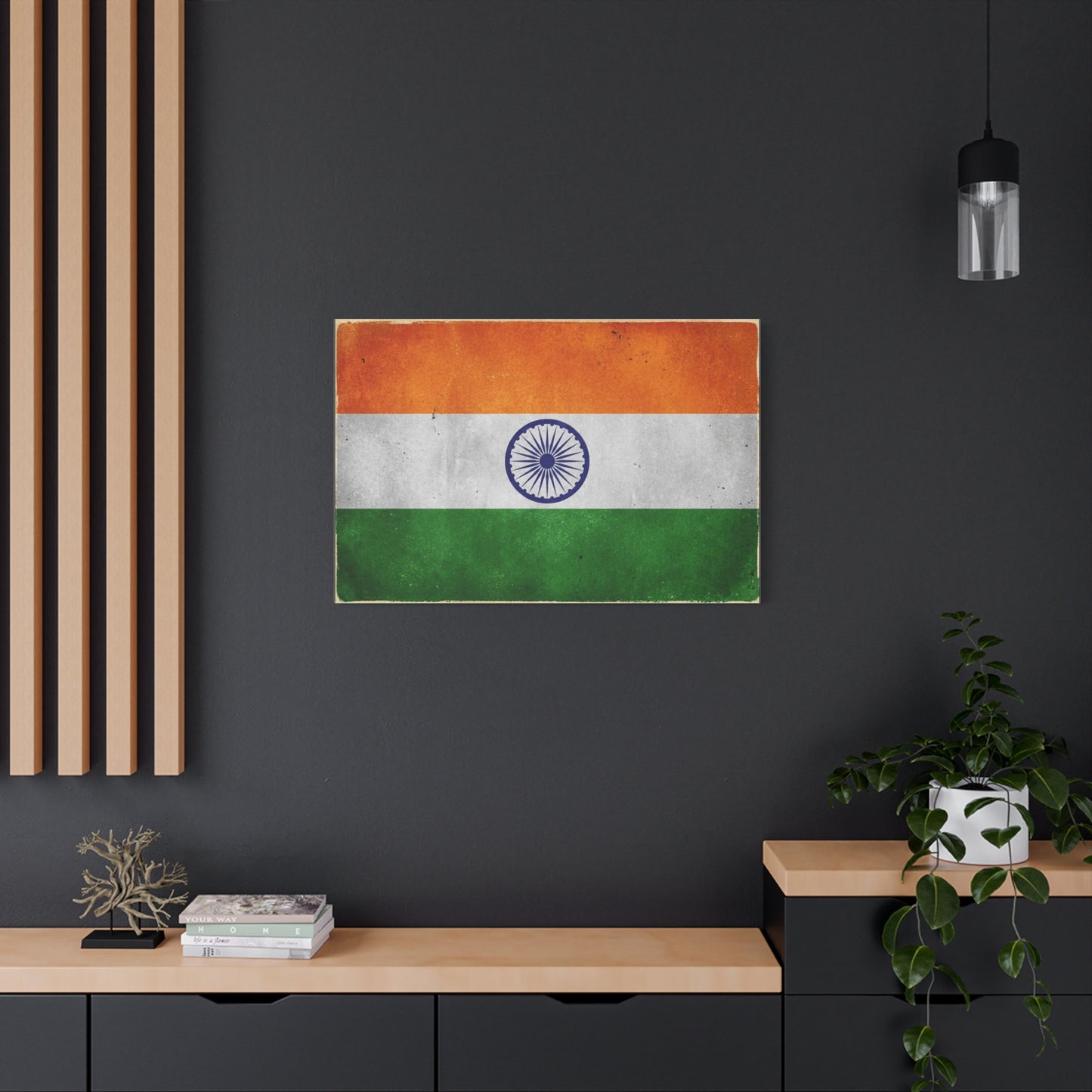India Flag Canvas Wall Art - Vintage Tricolor Ashoka Chakra Print, Patriotic Textured Artwork - Distressed Saffron White Green Design - Living Room Decor, Office Wall Accent - Bedroom Home Decoration