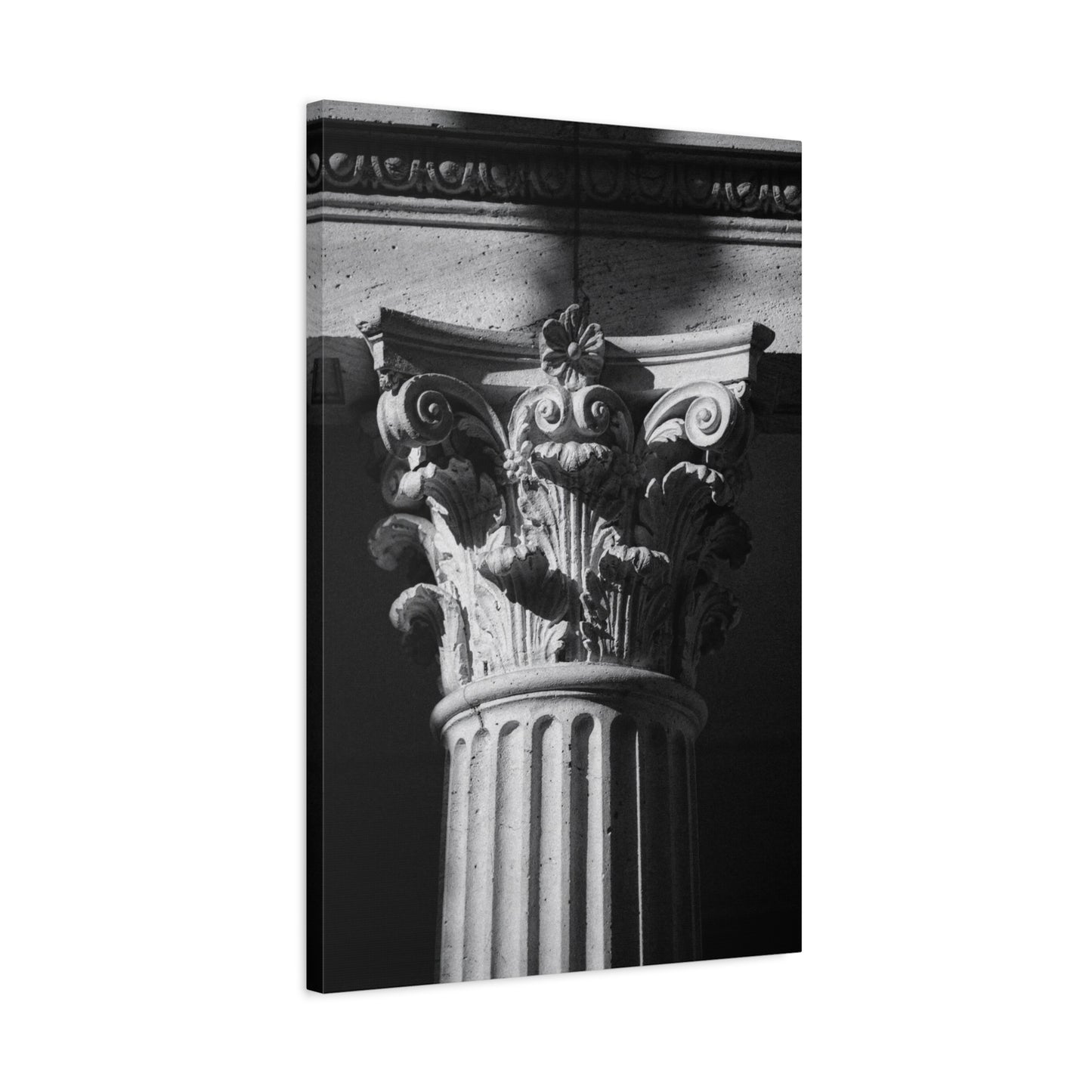 Black And White Corinthian Column Canvas Wall Art - Architectural Art Print, Dramatic Light, Matte Cotton Decor - Modern Minimalist Living Room Wall Decor, Office Art - Bedroom Home Decoration