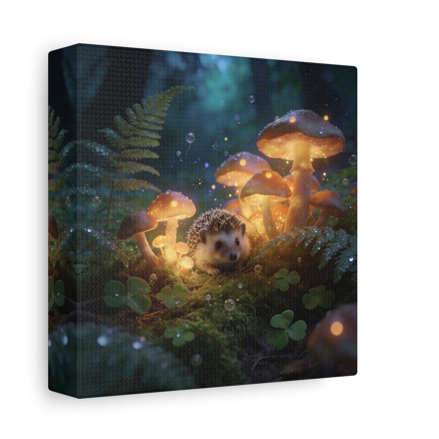 Hedgehog Mushroom Canvas Wall Art - Glowing Forest Fantasy Animal Print - Matte Cotton Art Print, Whimsical Woodland Style - Bedroom Wall Decor, Nursery Home Decoration Accent - Modern Farmhouse Style