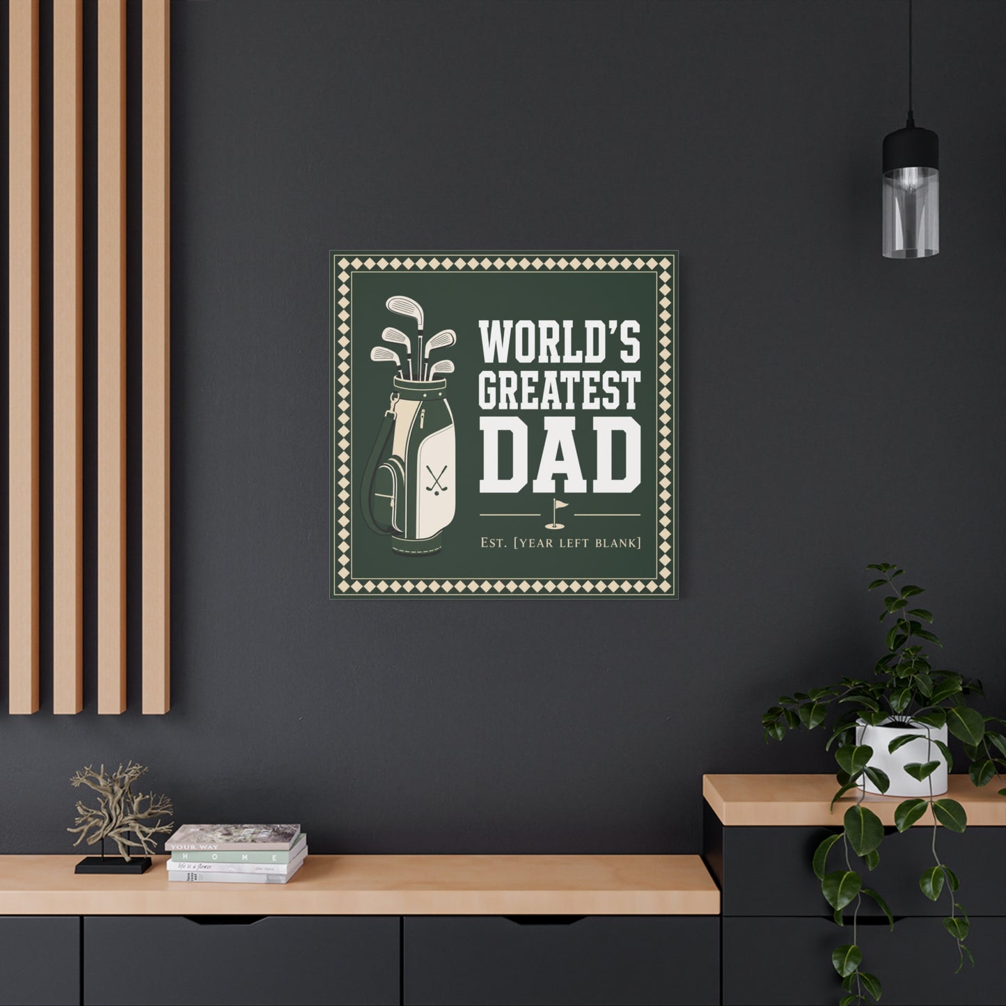 "World's Greatest Dad" Golf Canvas Wall Art - Personalized Father Quote Print, Green Vintage Sports Decor - Typography Illustration - Office Wall Decor - Ready to Hang - Bedroom Home Decoration