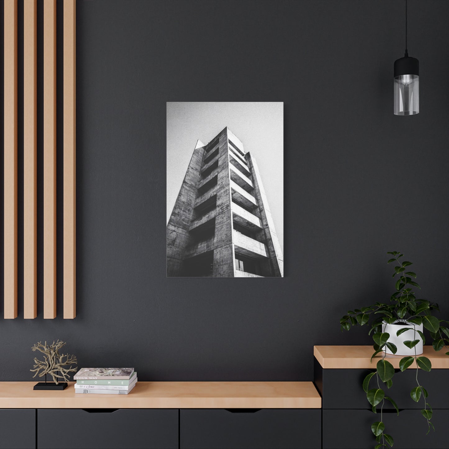 Black And White Brutalist Building Canvas Wall Art - Minimalist Architectural Art Print, Concrete Tower Wall Decor - Contemporary Modern Office Art, Living Room Decoration - Bedroom Home Decoration