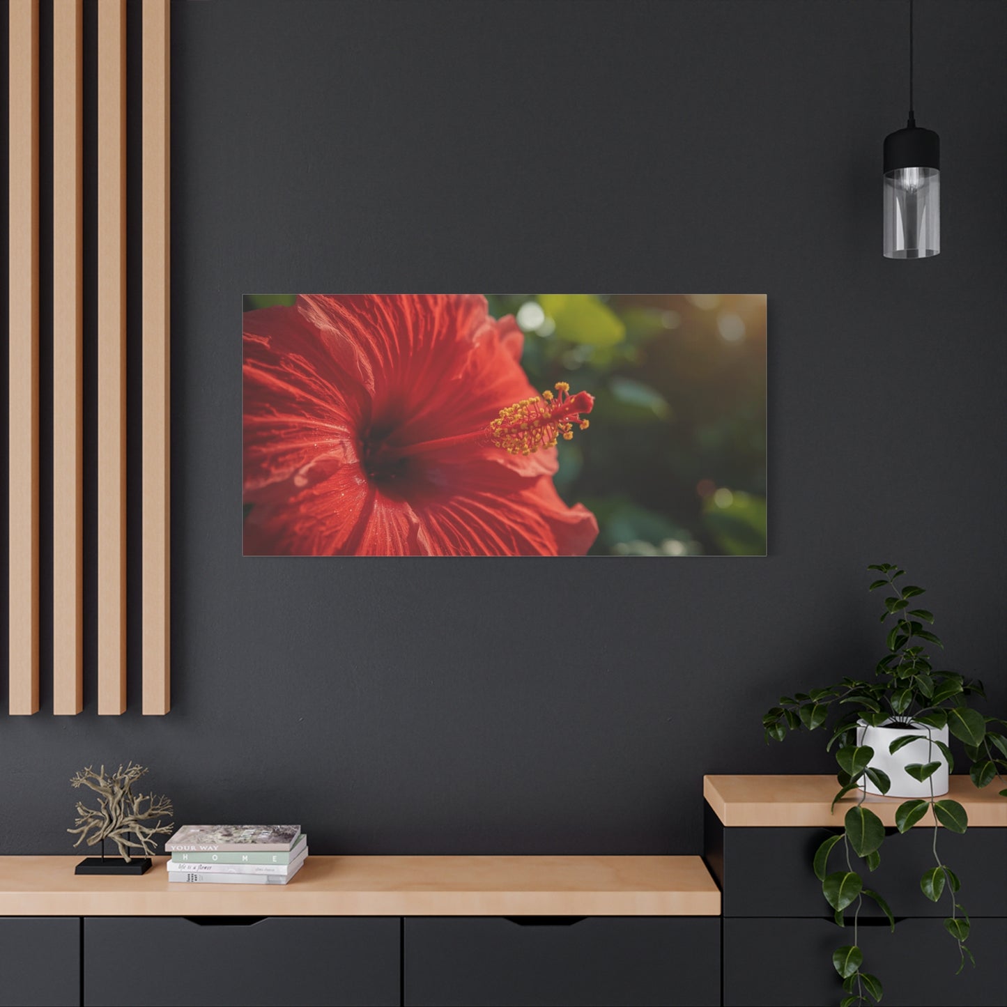 Red Hibiscus Flower Canvas Wall Art - Tropical Floral Botanical Art Print, Warm Sunlit Petals, Matte Cotton Canvas, Contemporary Nature Decor For Bedroom Living Room Office - Living Room Wall Decor