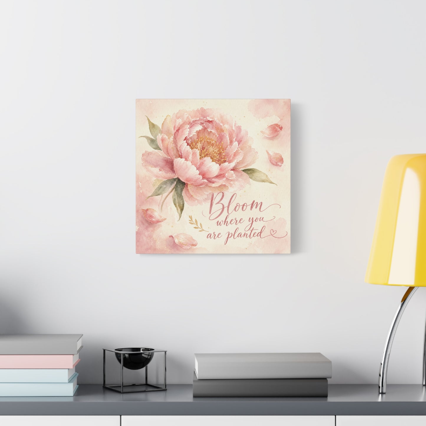 "Bloom Where You Are Planted" Peony Canvas Wall Art - Pink Watercolor Floral Quote Print, Soft Botanical Decor, Bedroom Wall Hanging, Feminine Farmhouse Style - Bedroom Home Decoration - Ready to Hang
